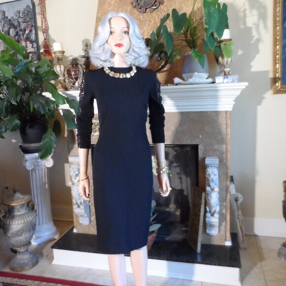 Stella McCartney Black Sheath dress w/Corded Lace Inserts Detail Size IT 44 US 8 - Picture 1 of 16